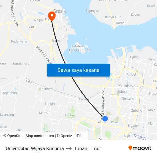 Universitas Wijaya Kusuma to Tuban Timur map