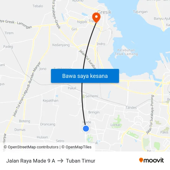 Jalan Raya Made 9 A to Tuban Timur map