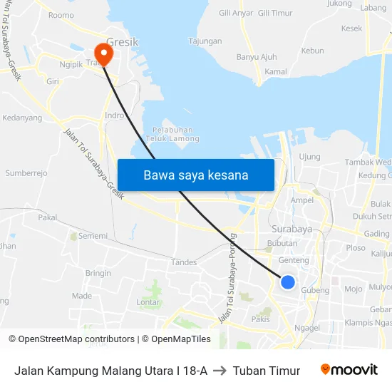 Jalan Kampung Malang Utara I 18-A to Tuban Timur map