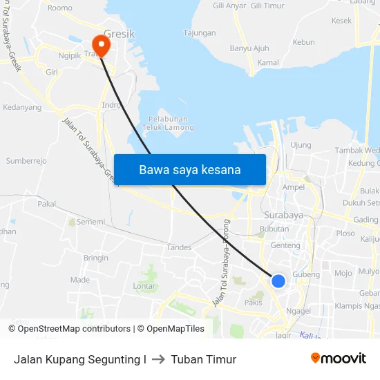Jalan Kupang Segunting I to Tuban Timur map