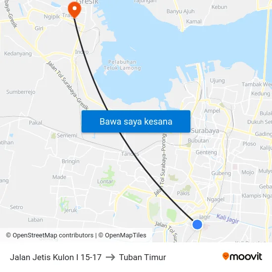 Jalan Jetis Kulon I 15-17 to Tuban Timur map