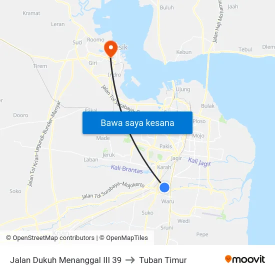 Jalan Dukuh Menanggal III 39 to Tuban Timur map