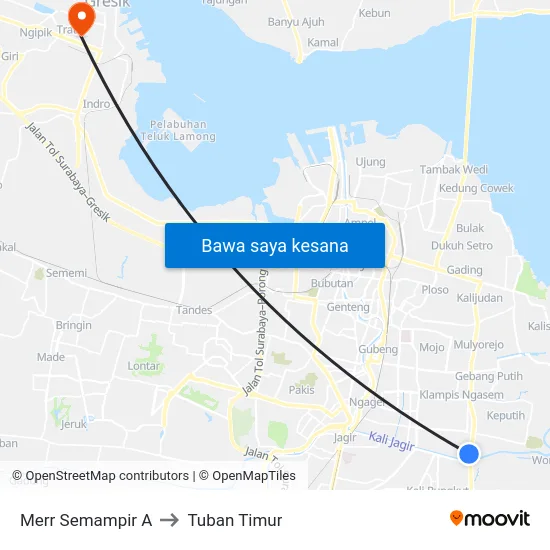 Merr Semampir A to Tuban Timur map