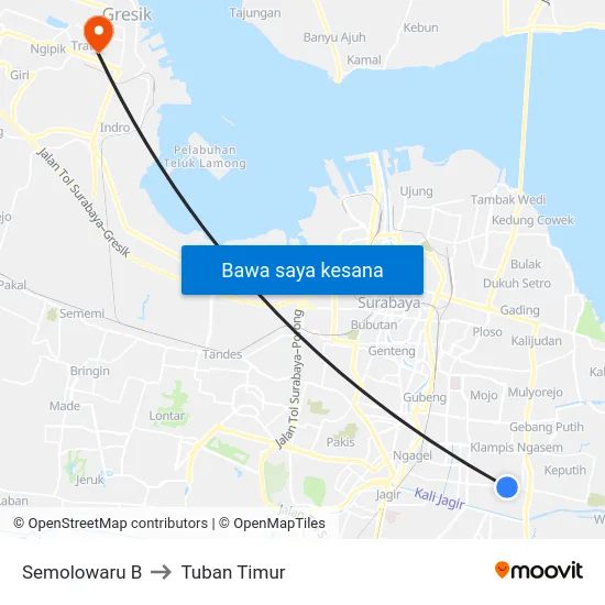 Semolowaru B to Tuban Timur map