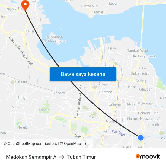 Medokan Semampir A to Tuban Timur map