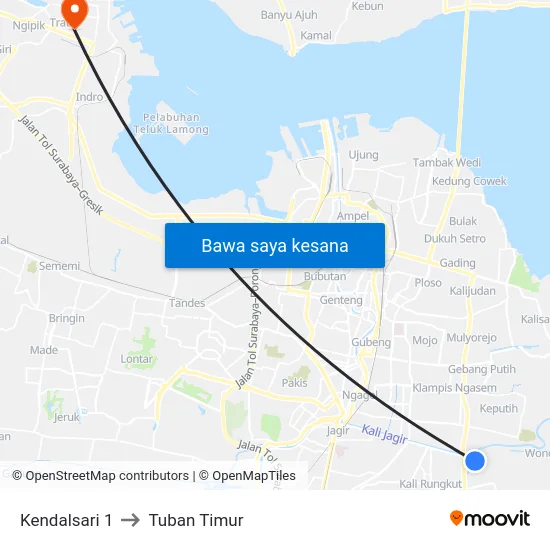 Kendalsari 1 to Tuban Timur map