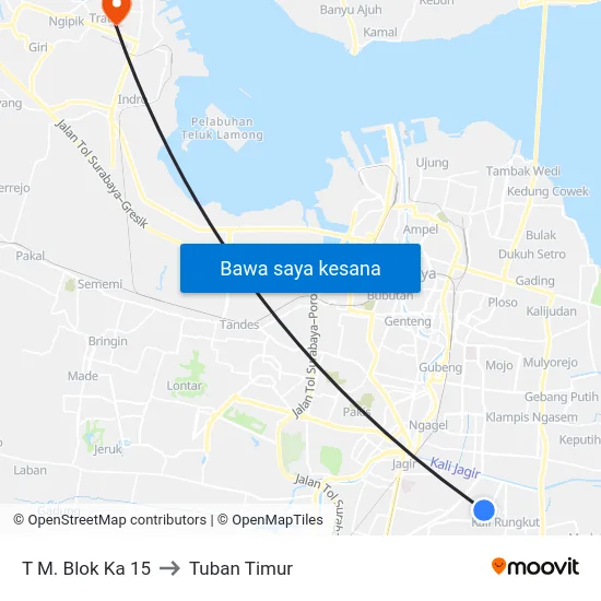 T M. Blok Ka 15 to Tuban Timur map
