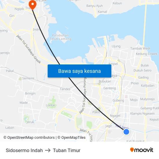 Sidosermo Indah to Tuban Timur map