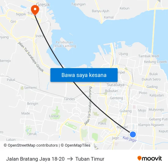Jalan Bratang Jaya 18-20 to Tuban Timur map