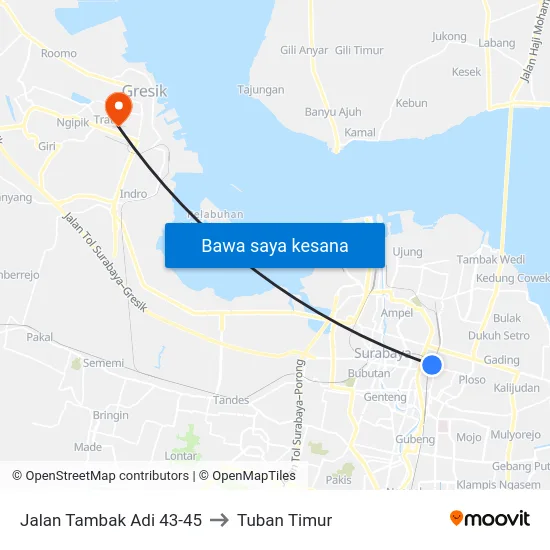 Jalan Tambak Adi 43-45 to Tuban Timur map