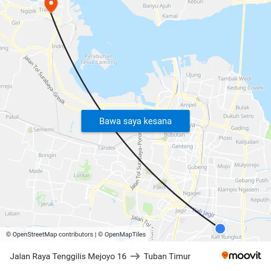 Jalan Raya Tenggilis Mejoyo 16 to Tuban Timur map
