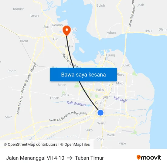 Jalan Menanggal VII 4-10 to Tuban Timur map