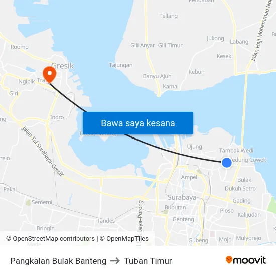Pangkalan Bulak Banteng to Tuban Timur map