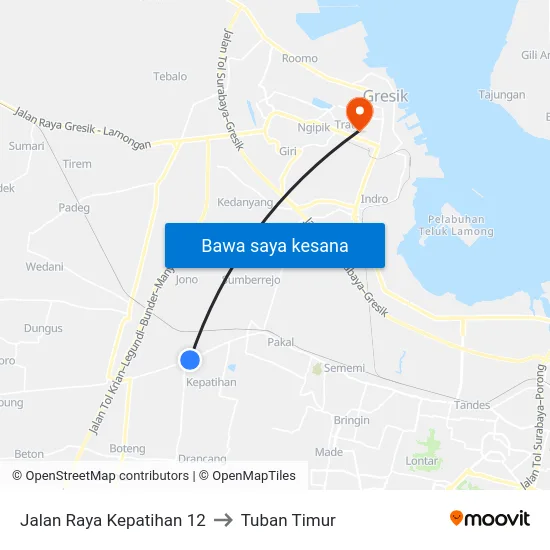 Jalan Raya Kepatihan 12 to Tuban Timur map