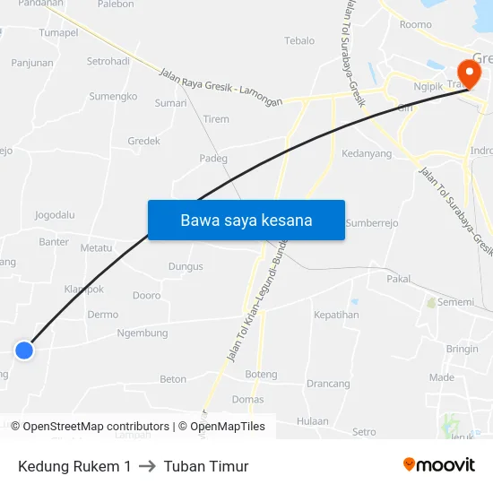 Kedung Rukem 1 to Tuban Timur map