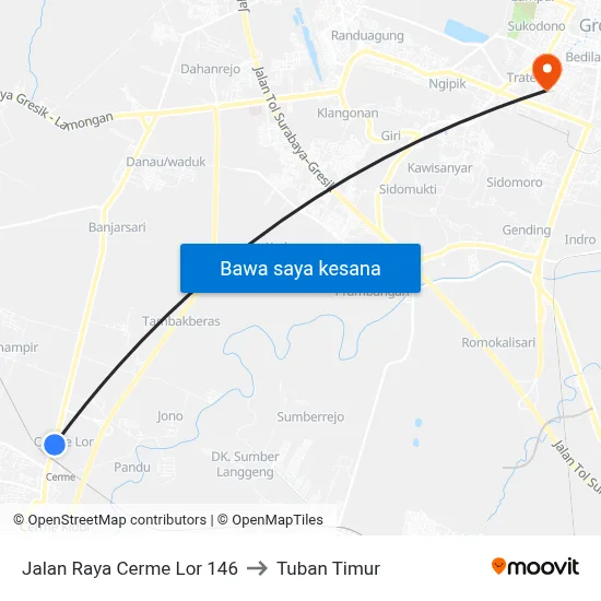 Jalan Raya Cerme Lor 146 to Tuban Timur map