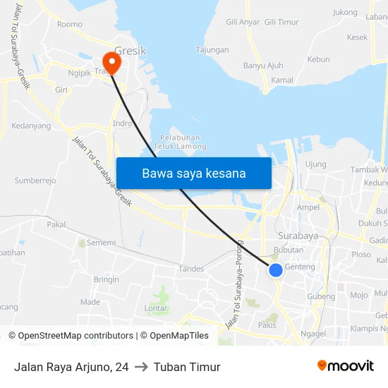Jalan Raya Arjuno, 24 to Tuban Timur map