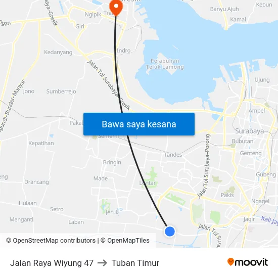 Jalan Raya Wiyung 47 to Tuban Timur map