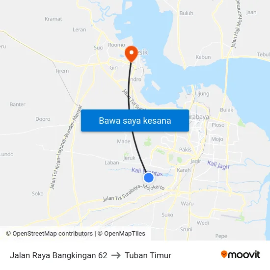 Jalan Raya Bangkingan 62 to Tuban Timur map