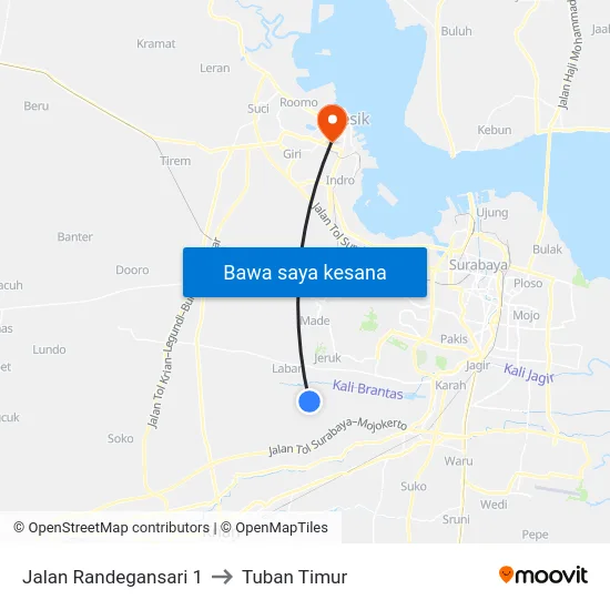Jalan Randegansari 1 to Tuban Timur map