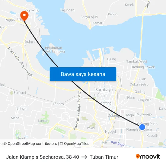 Jalan Klampis Sacharosa, 38-40 to Tuban Timur map