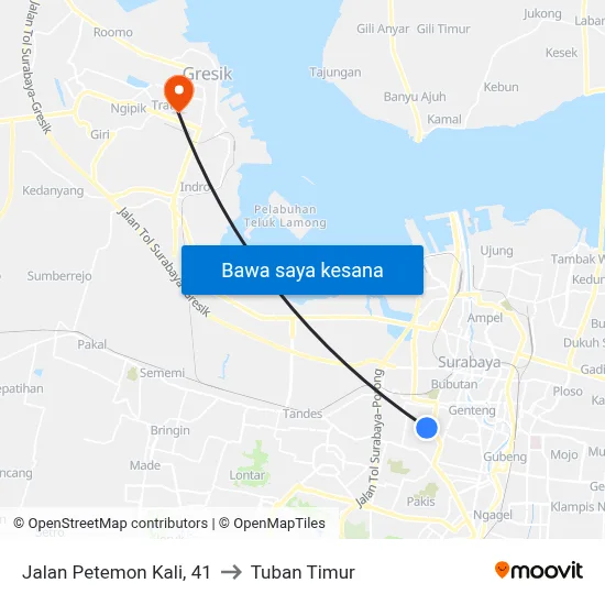 Jalan Petemon Kali, 41 to Tuban Timur map