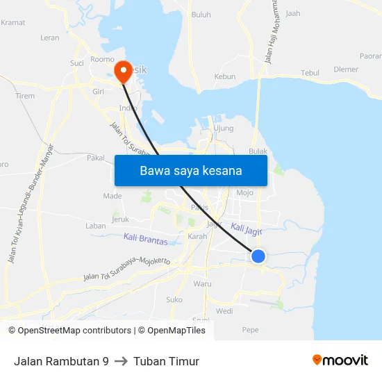 Jalan Rambutan 9 to Tuban Timur map
