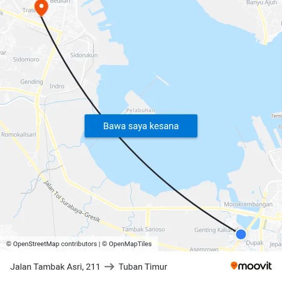Jalan Tambak Asri, 211 to Tuban Timur map