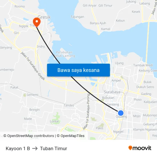 Kayoon 1 B to Tuban Timur map