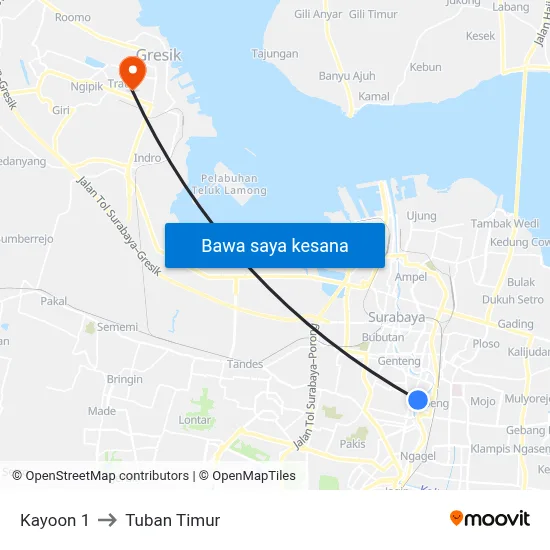 Kayoon 1 to Tuban Timur map