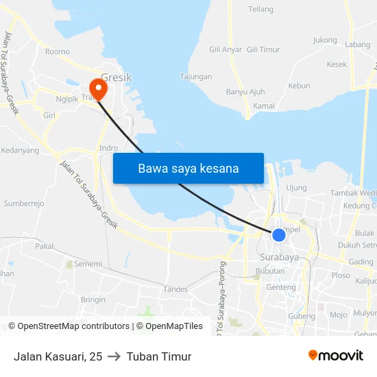 Jalan Kasuari, 25 to Tuban Timur map