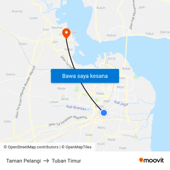 Taman Pelangi to Tuban Timur map