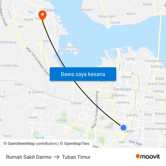 Rumah Sakit Darmo to Tuban Timur map