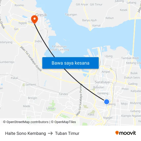 Halte Sono Kembang to Tuban Timur map