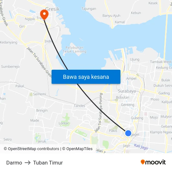 Darmo to Tuban Timur map