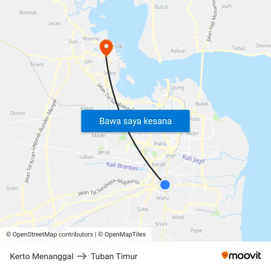 Kerto Menanggal to Tuban Timur map