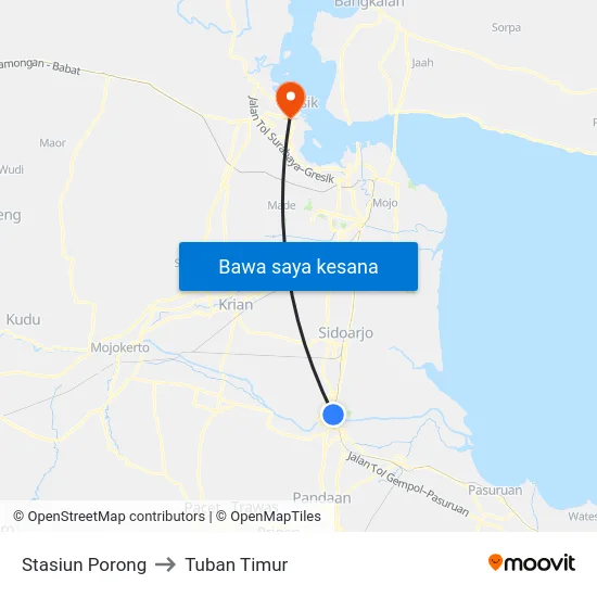 Stasiun Porong to Tuban Timur map