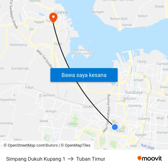 Simpang Dukuh Kupang 1 to Tuban Timur map