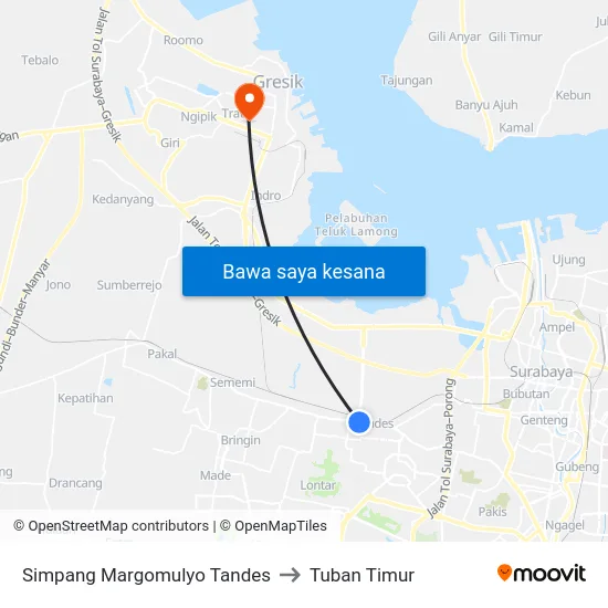 Simpang Margomulyo Tandes to Tuban Timur map
