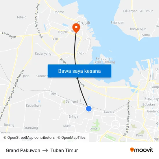 Grand Pakuwon to Tuban Timur map