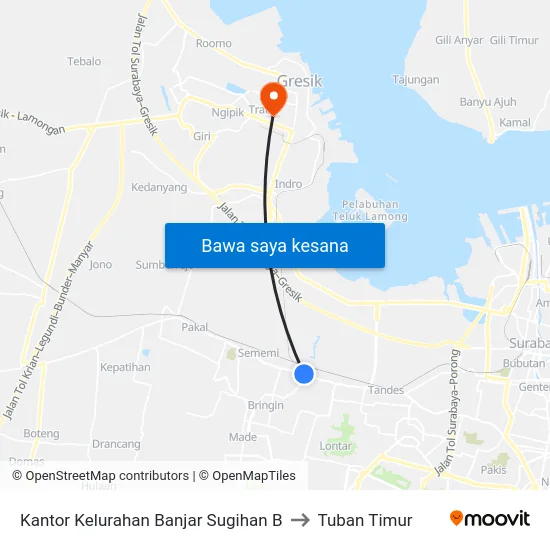 Kantor Kelurahan Banjar Sugihan B to Tuban Timur map