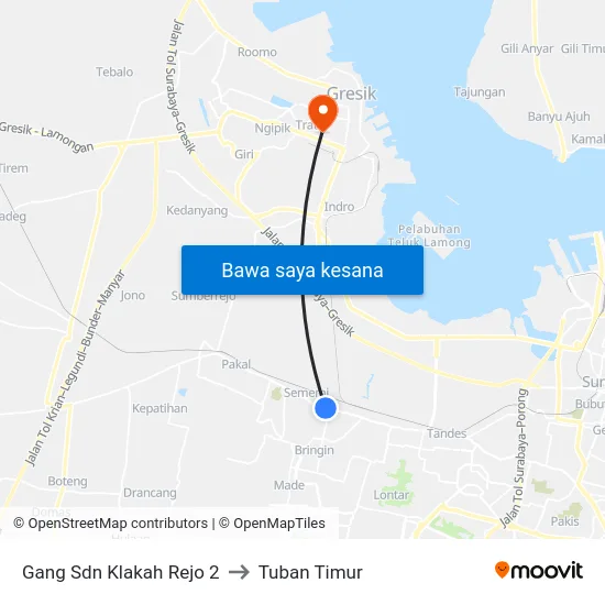 Gang Sdn Klakah Rejo 2 to Tuban Timur map