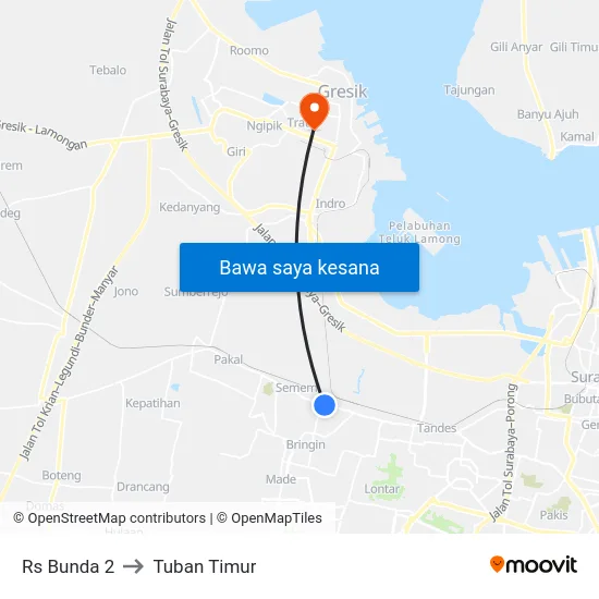 Rs Bunda 2 to Tuban Timur map