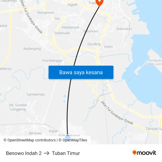 Benowo Indah 2 to Tuban Timur map