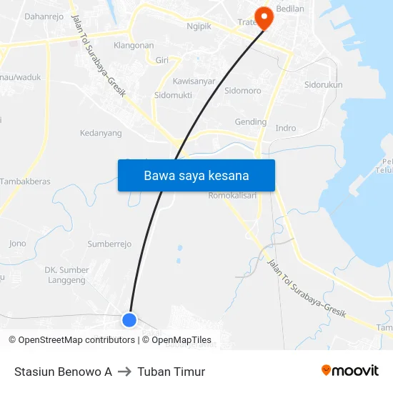 Stasiun Benowo A to Tuban Timur map