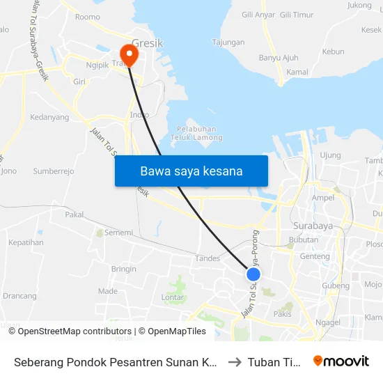 Seberang Pondok Pesantren Sunan Kalijaga to Tuban Timur map