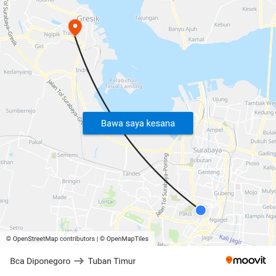 Bca Diponegoro to Tuban Timur map