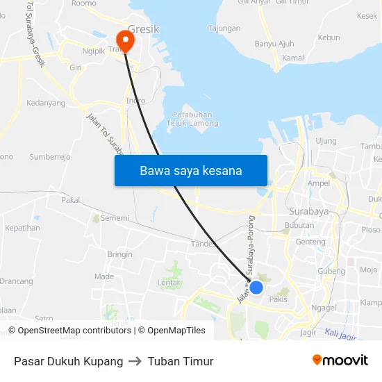 Pasar Dukuh Kupang to Tuban Timur map
