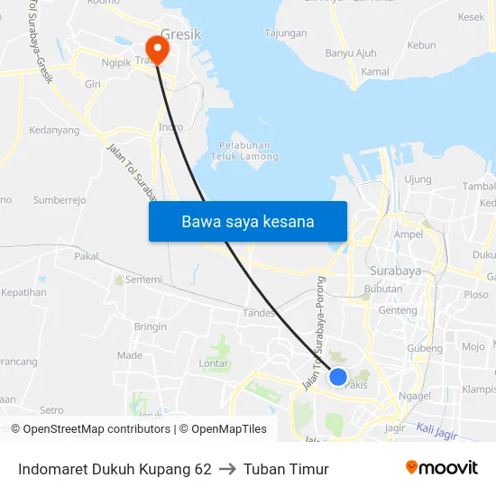 Indomaret Dukuh Kupang 62 to Tuban Timur map