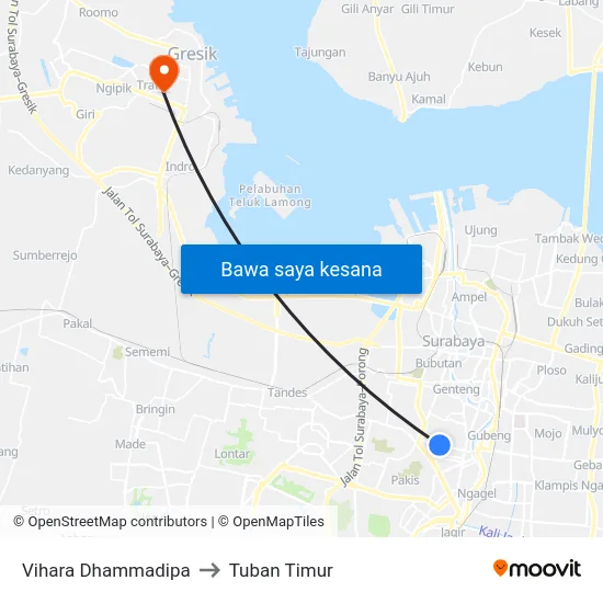 Vihara Dhammadipa to Tuban Timur map